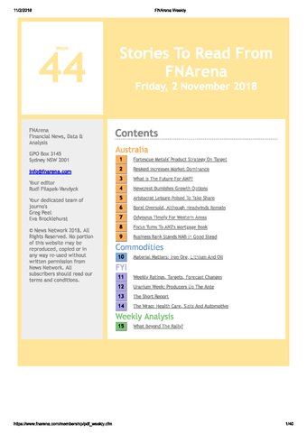 FNArena Weekly PDF Preview